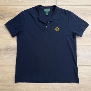 Vintage Lauren Ralph Lauren Navy Blue Polo Shirt Crest Logo Women's Size L